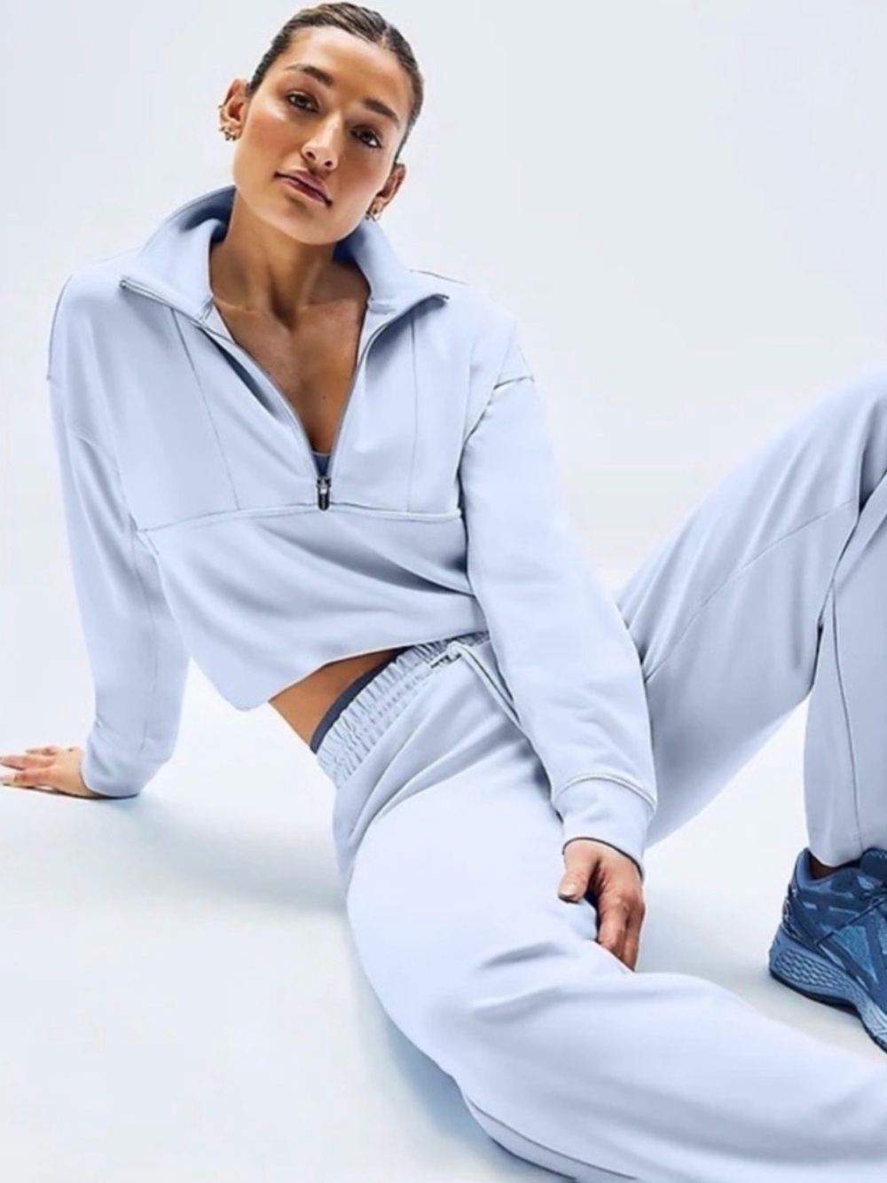 Athleta Seasoft Straight Pants Blue Soft Cozy Midrise Drawstring Large - Picture 2 of 9